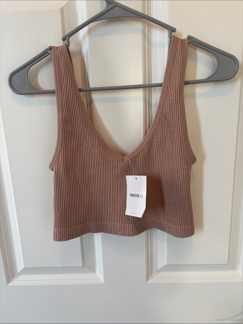 Forever 21 Tan Ribbed V-Neck Crop Tank